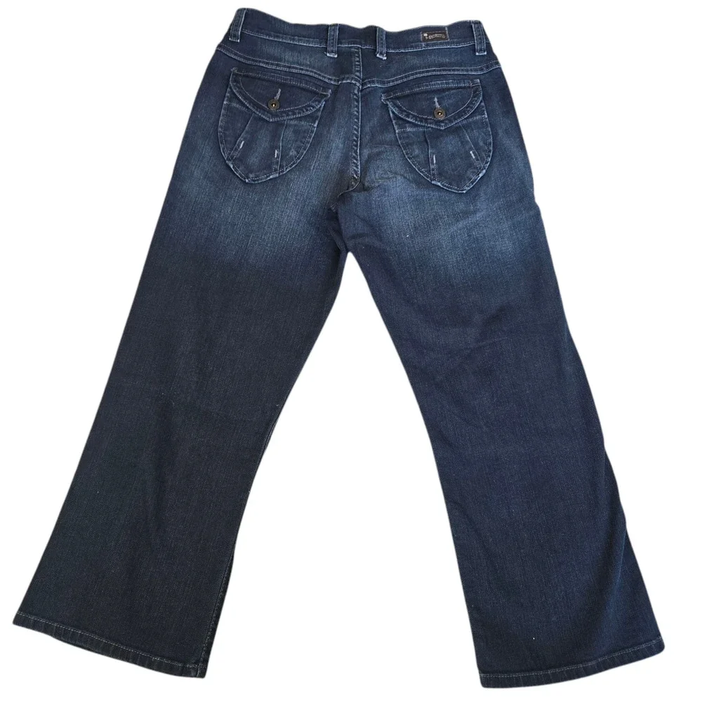 Y2K Lucky Brand Dark Wash Easy Rider Crop Mid Rise Wide Leg Jeans Size 6 / 28 - Picture 9 of 10